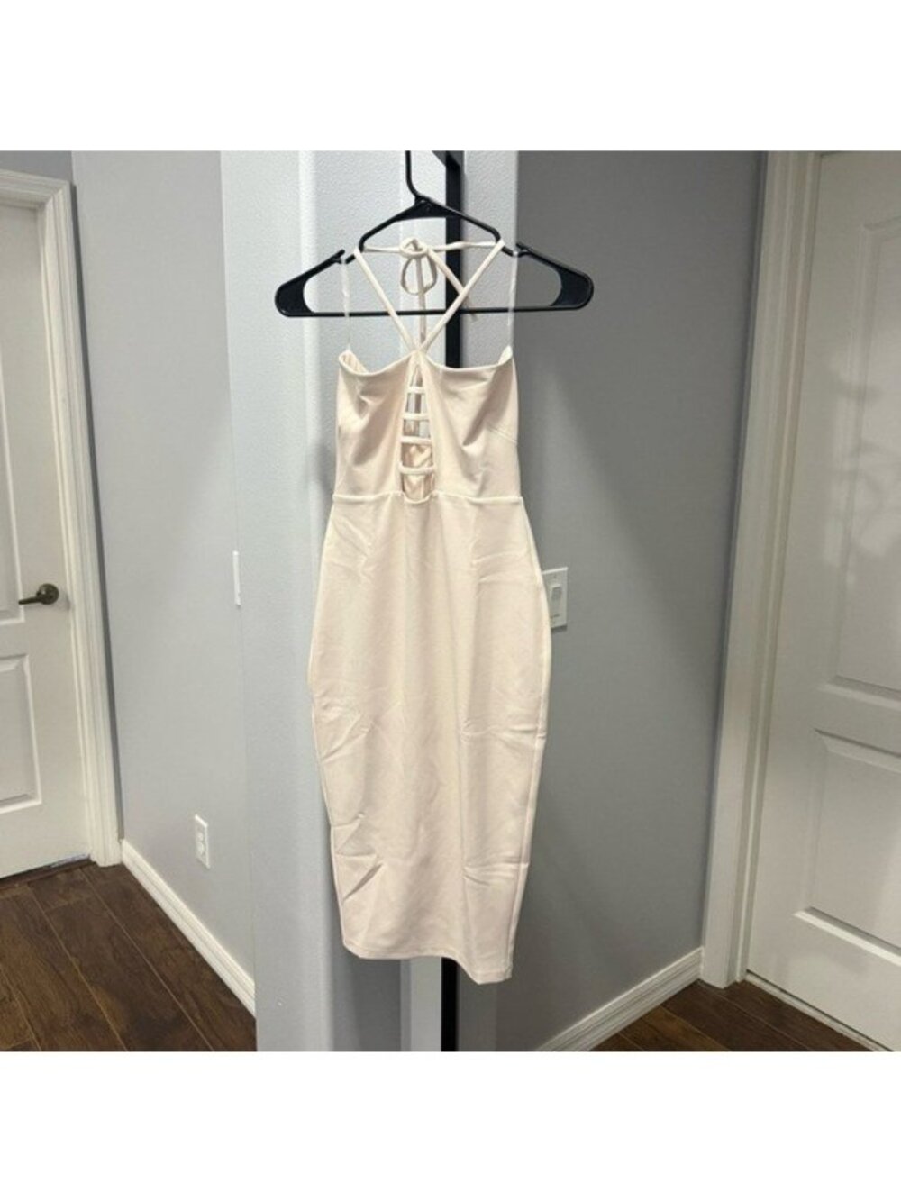 Nookie X REVOLVE Midi Dress Cream Nude Cutout Bodycon Dress Size Medium Giselle